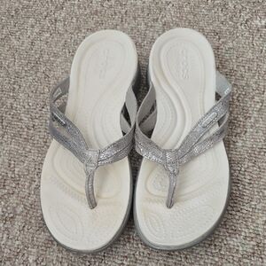 CROCS Metallic Silver Flip Flops